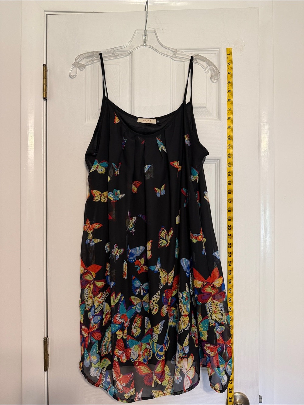 Black Butterfly-Print Slip Midi Dress with Spaghetti Straps
